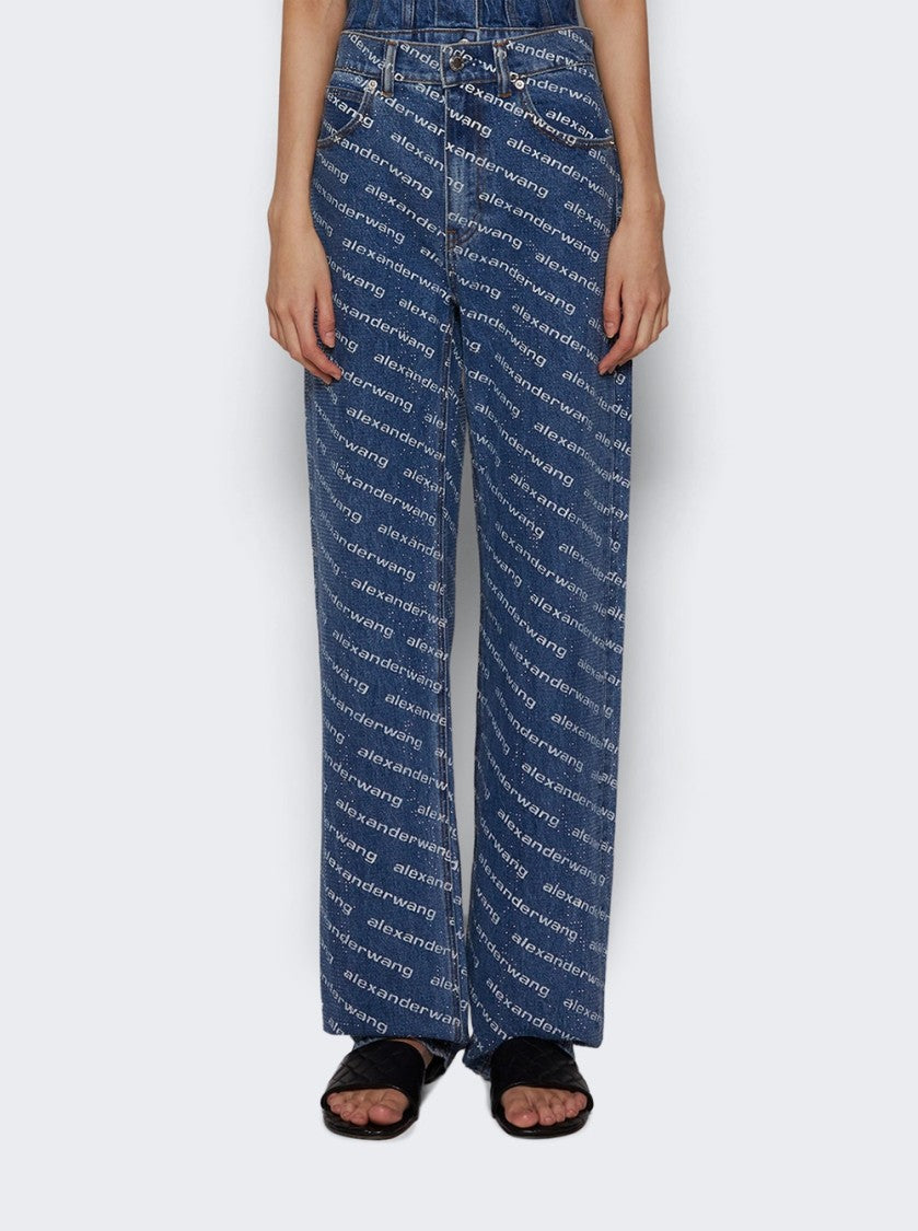 Alexander Wang Ez Logo Crystal Jeans Deep Blue