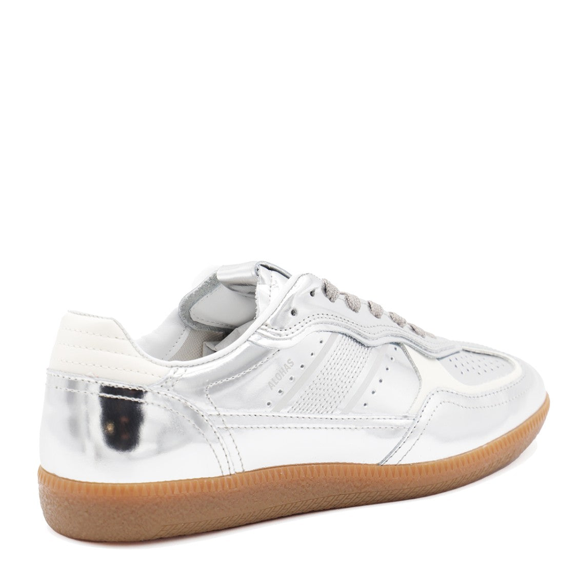 Alohas Silver Leather Sneakers With Lace-Up Closure