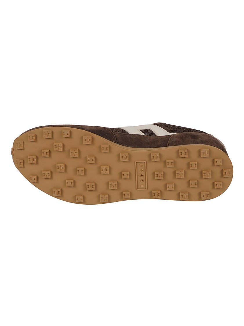 Hogan Brown H699 Calf Leather Mesh Sneakers
