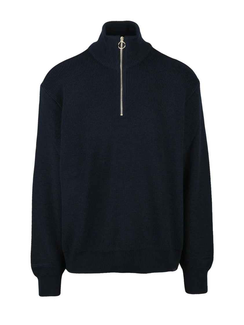 Paul & Shark Zip Turtleneck Sweater With Ribbed Texture And Silver Ring Pull