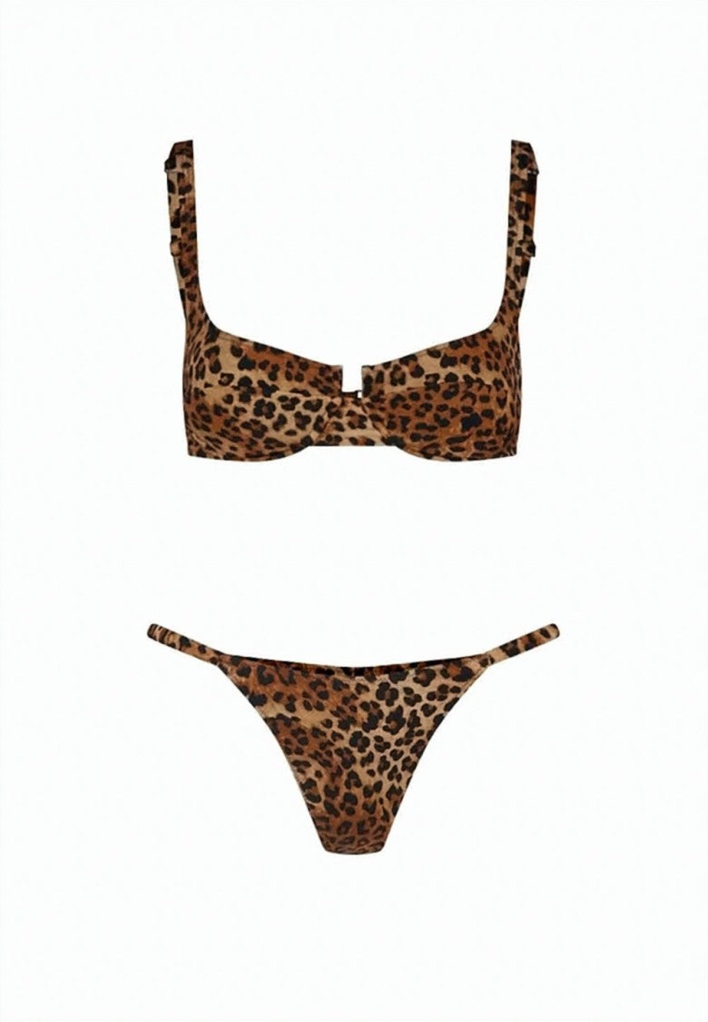 Mc2 Saint Barth Leopard Print Two-Piece Bikini Set With Square Neckline