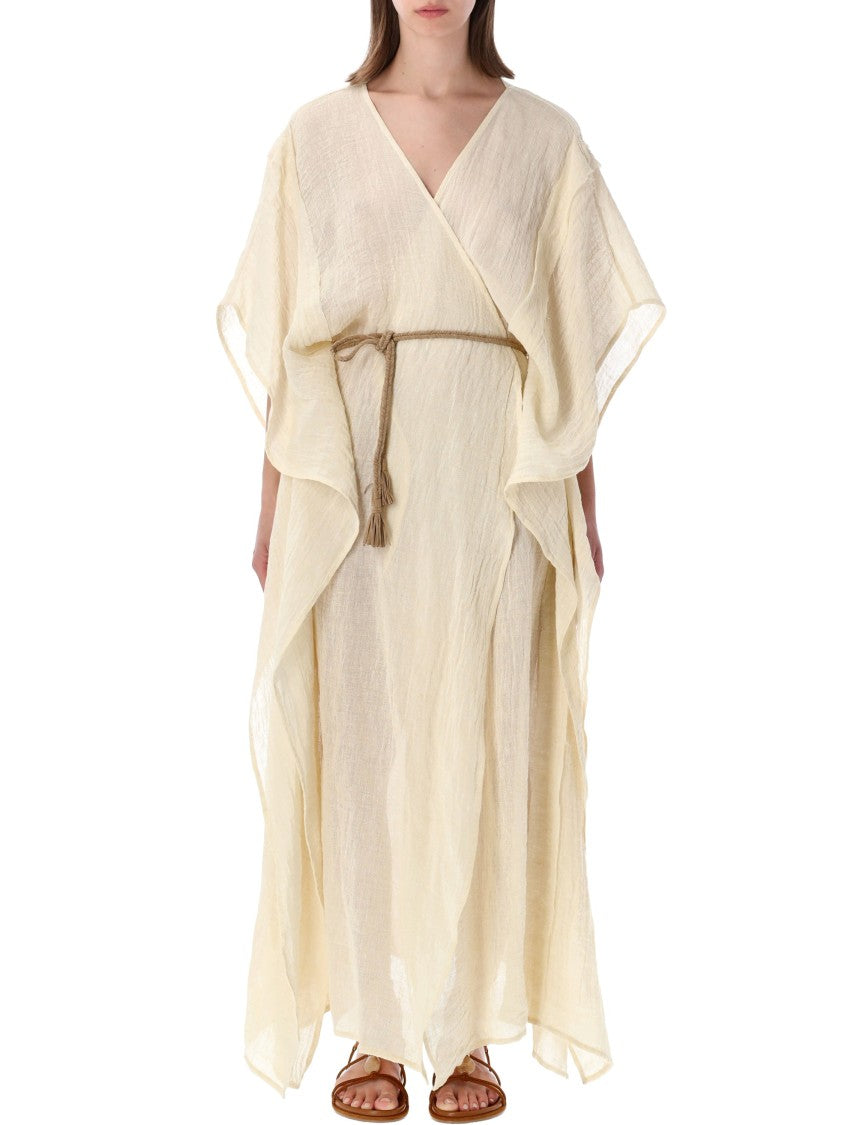 120% Lino Maxi Dress With Asymmetrical Hem