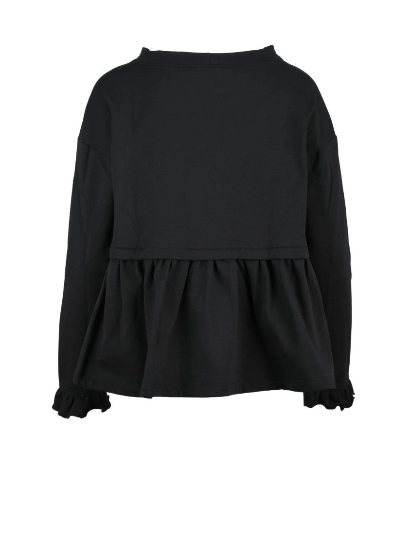 Gio.Tta Black Cotton Elastane Women's Cropped Sweatshirt