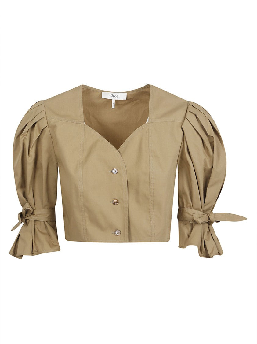 Chloé Cropped Top With Puffed Sleeves And Mother-Of-Pearl Buttons