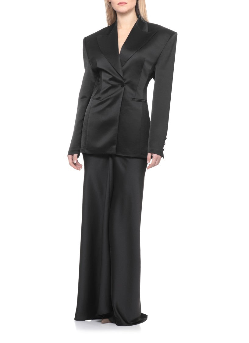The Andamane Black Ottavia Satin Peak Lapel Blazer