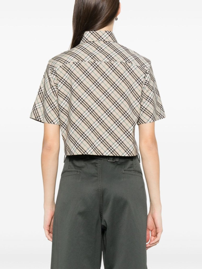 Burberry Cropped Plaid Shirt With Collared Neckline
