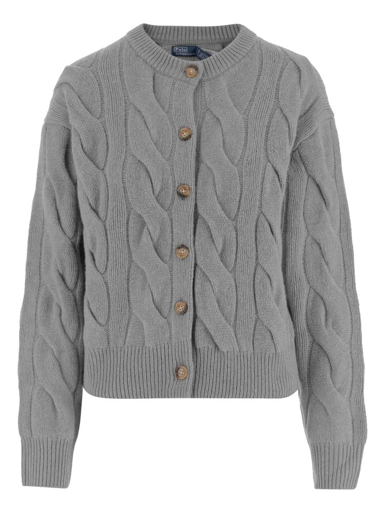 Polo Ralph Lauren Grey Cropped Cable Knit Cardigan
