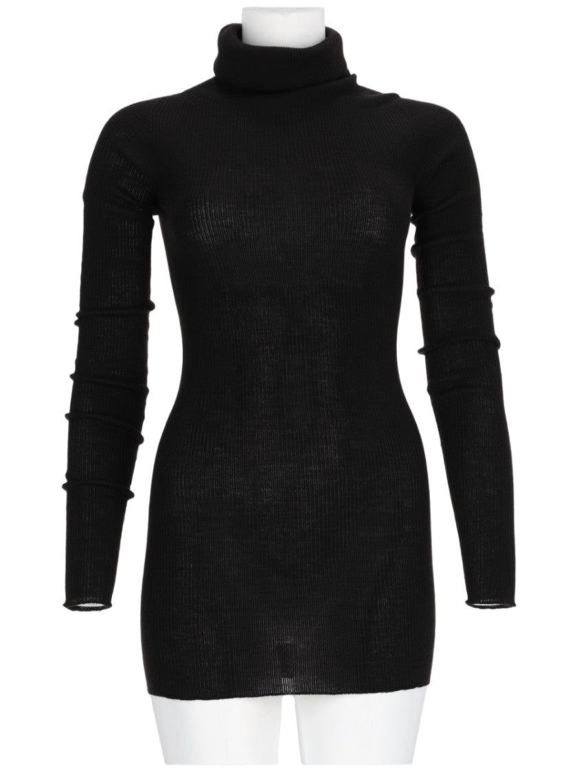 Rick Owens Fitted Long-Sleeve Knit Top With High Turtleneck