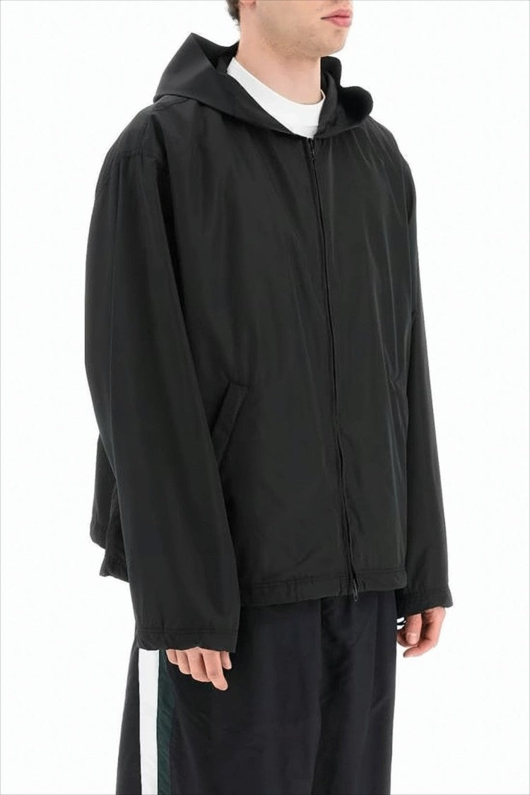 Balenciaga Boxy Cropped Black Hooded Jacket