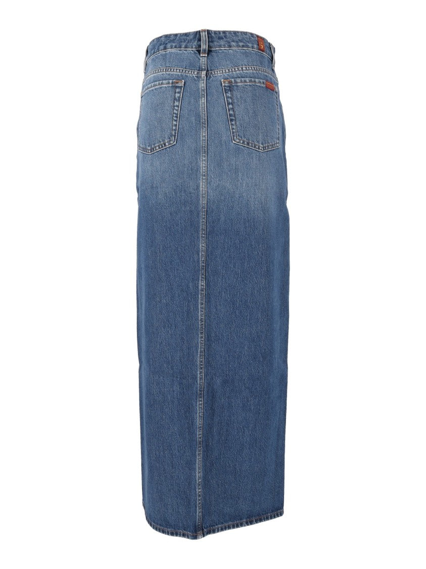 7 For All Mankind Dark Grey Darkwind Denim Front-Slit Maxi Skirt