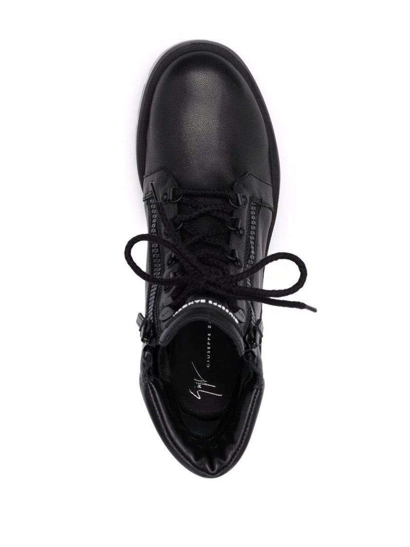 Giuseppe Zanotti Black Leather Ankle Boots With Lace-Up Front And Side Zipper Detail