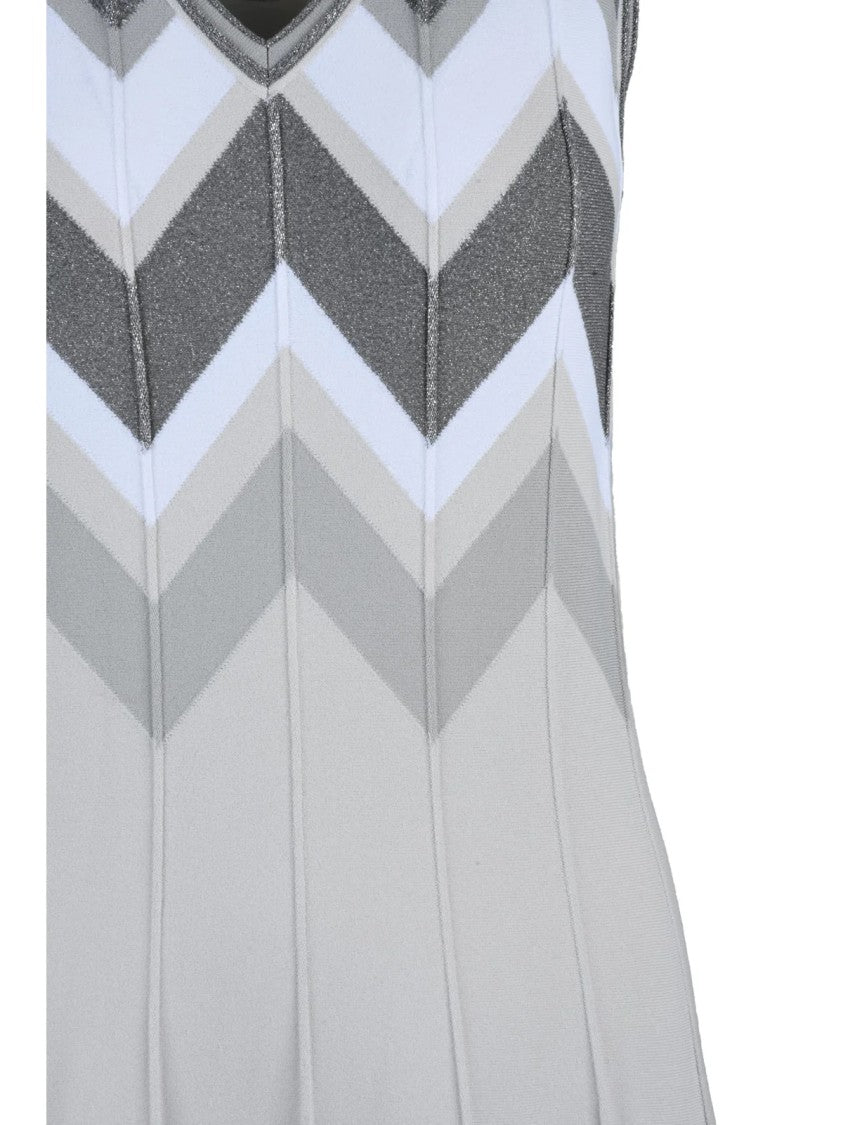 D. Exterior Indigo Metallic Chevron Flared Midi Dress