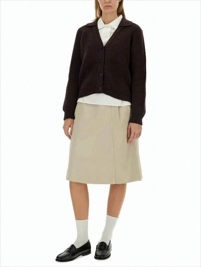 Margaret Howell Deep V-Neck Button-Down Cardigan With Textured Knit