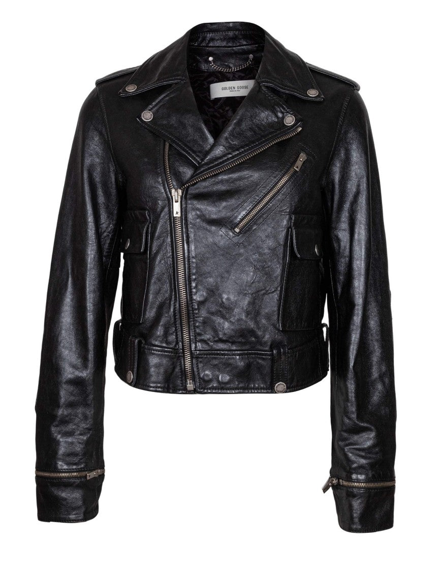 Golden Goose Leather Bike Jacket Color Black