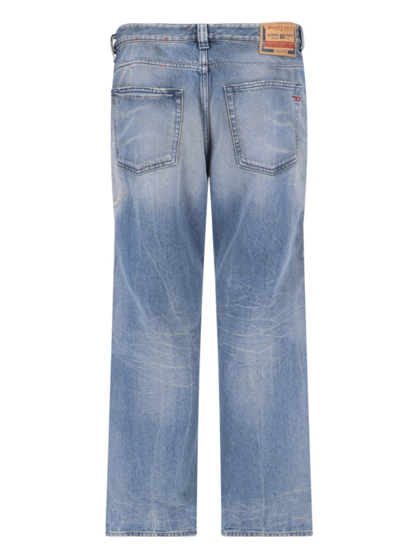 Diesel Straight-Leg Blue Denim Jeans With Distressed Details