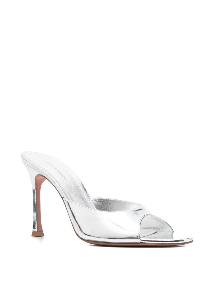 Amina Muaddi Mirror-Finish Silver Calf Leather Sandals