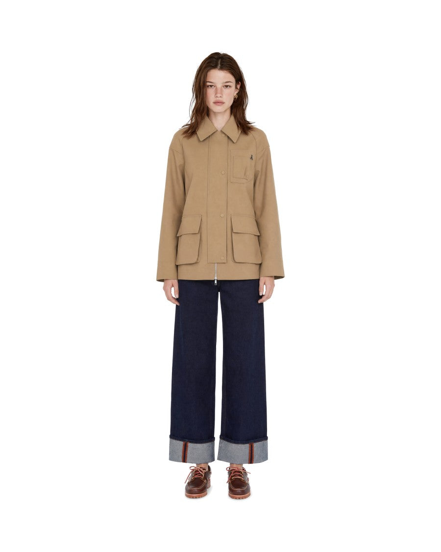 Patrizia Pepe Camel Oversized Metal Charm Gabardine Jacket