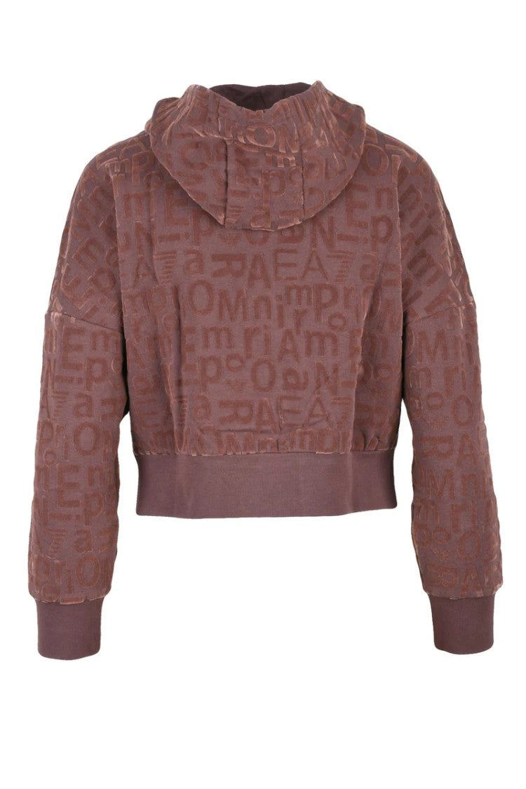 Ea7 Emporio Armani Red Cropped Velvet Hoodie