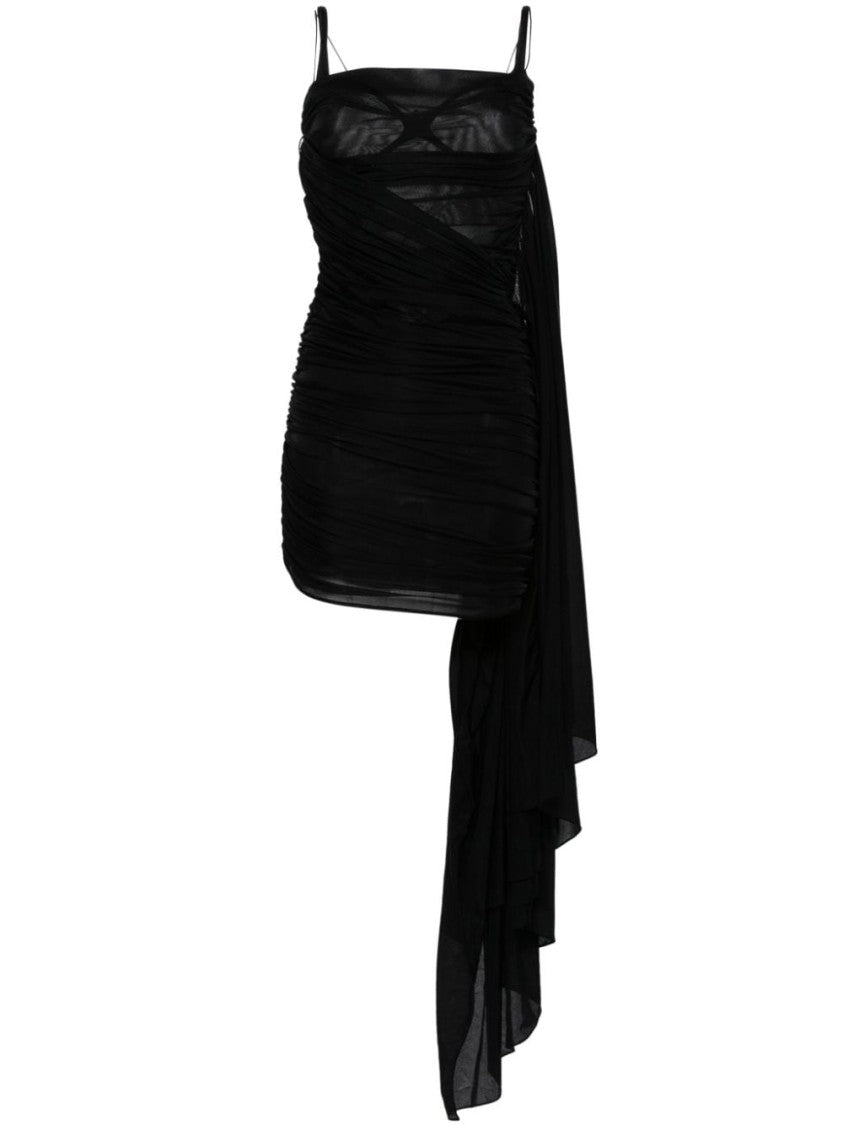 Mugler Draped Black Mini Dress