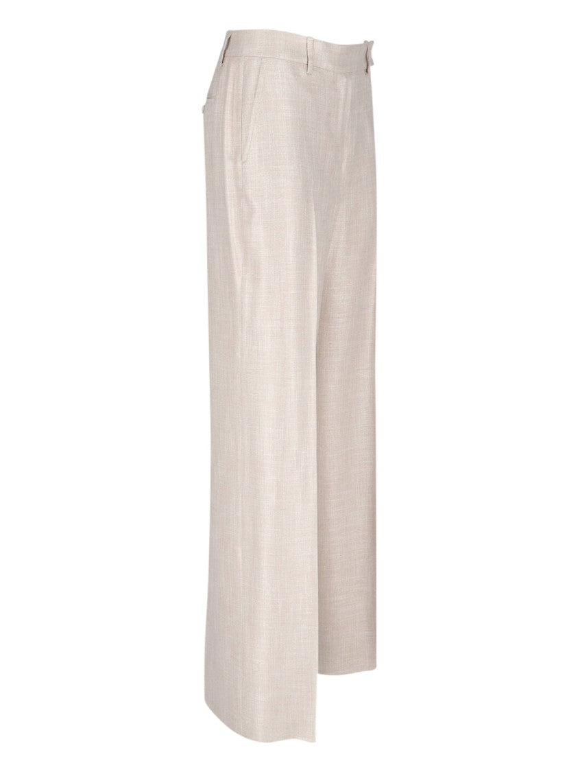 Kiton High-Waisted Beige Trousers With Button And Zip Closure
