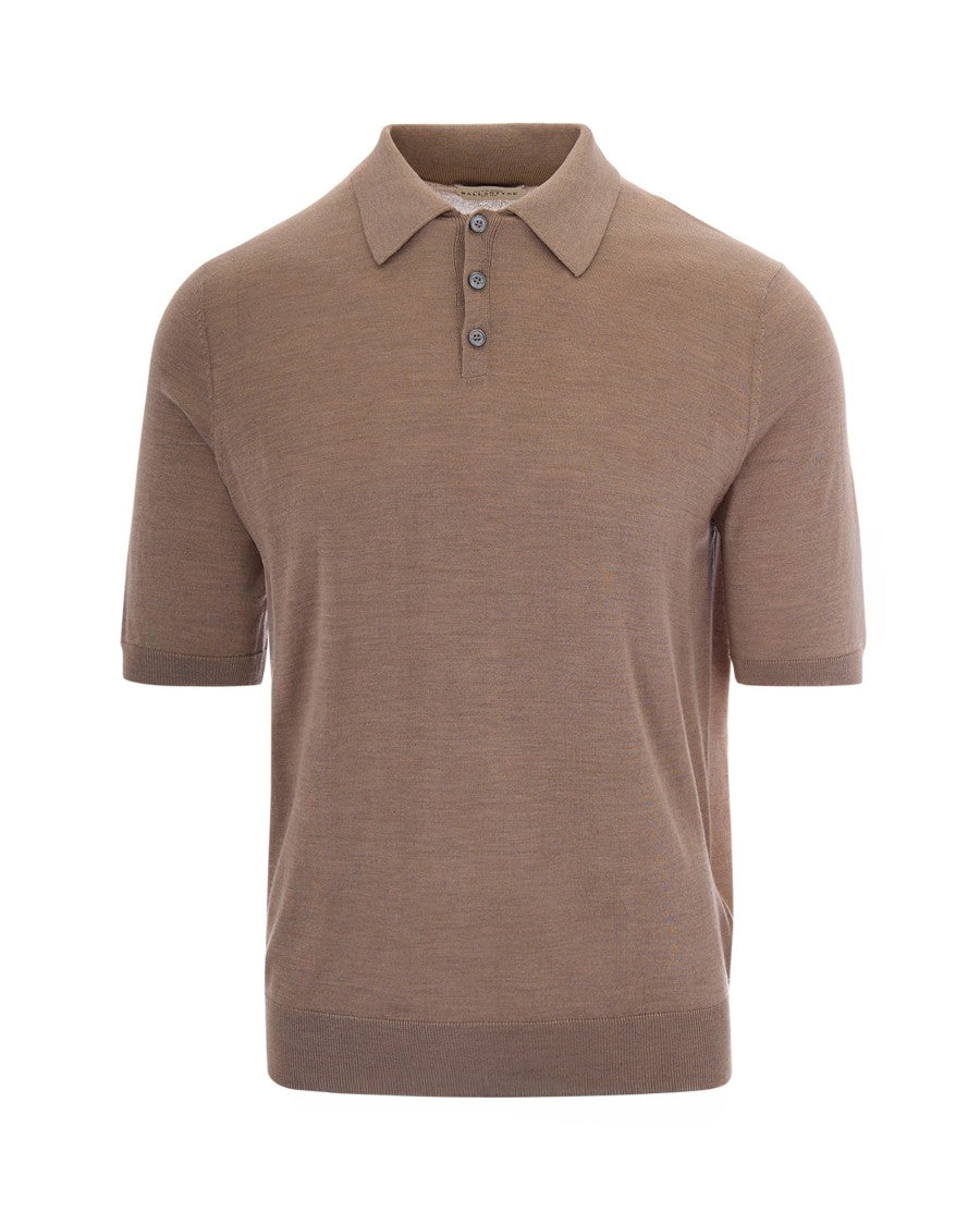 Ballantyne Brown Silk-Cashmere Blend Polo With Three-Button Placket