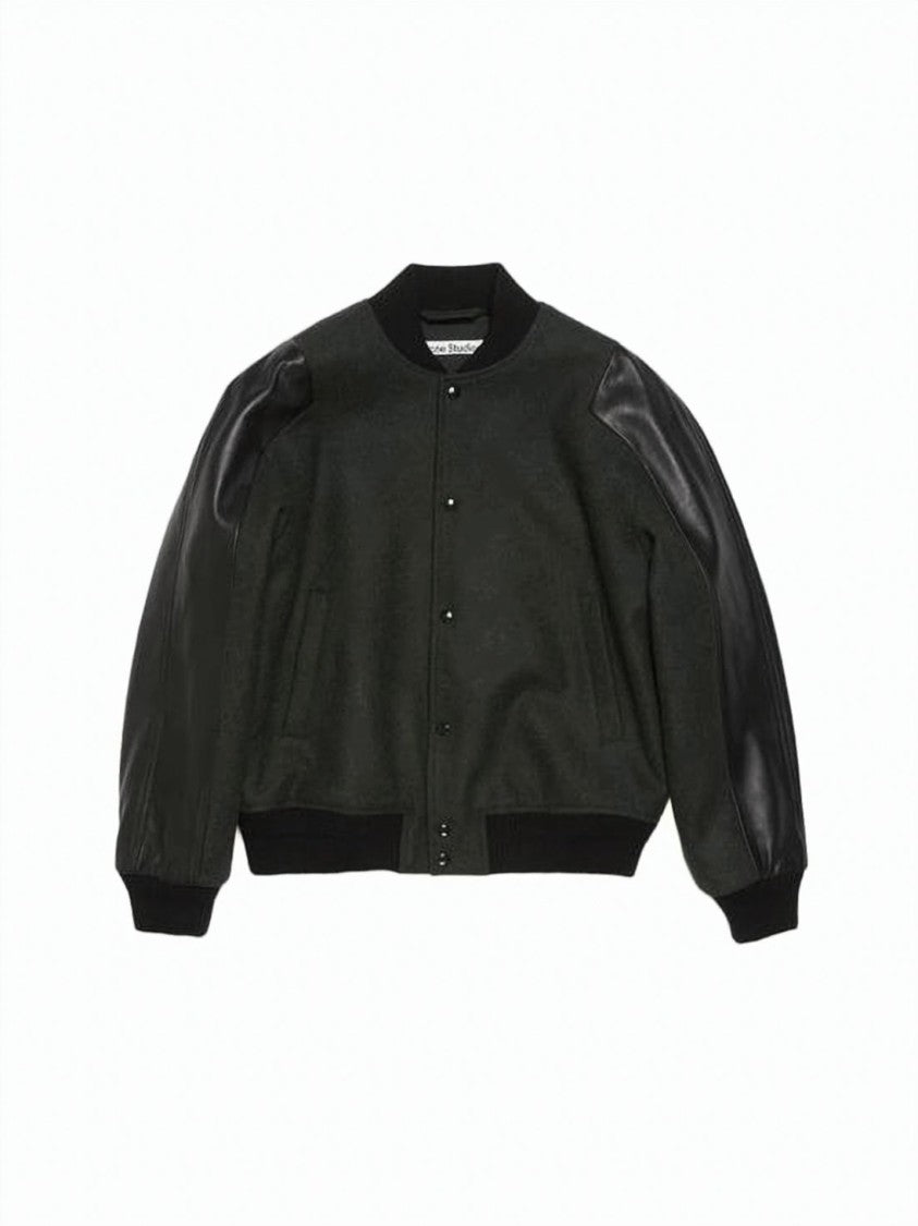 Acne Studios Contrast Lambskin Leather And Wool-Blend Bomber Jacket