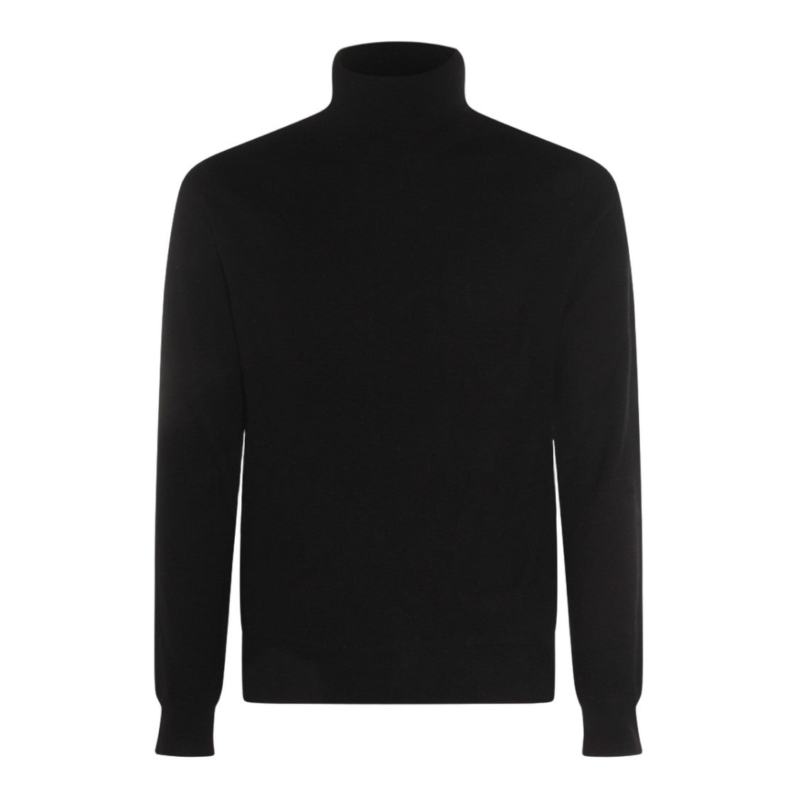 Malo Fine-Knit Black Turtleneck Sweater With Ribbed Detailing