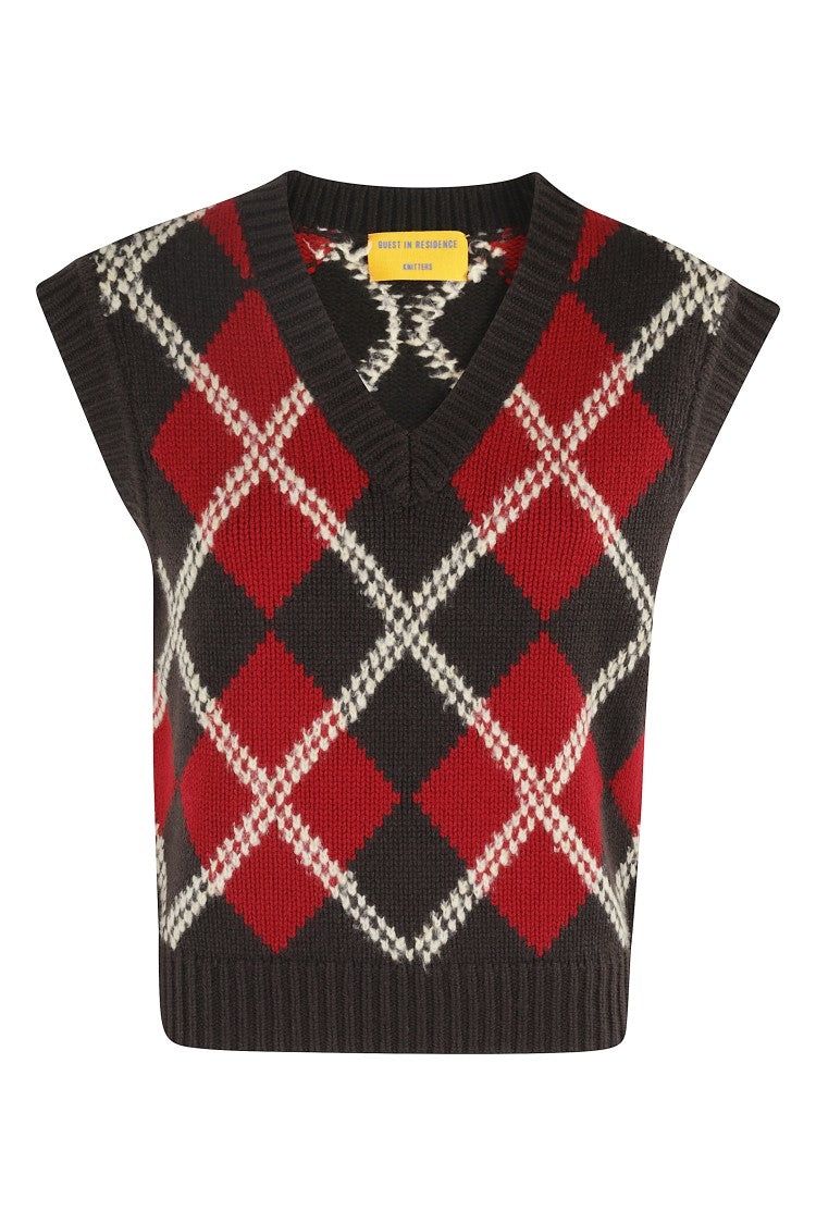 Guest In Residence Argyle Check Pattern Cashmere Vest