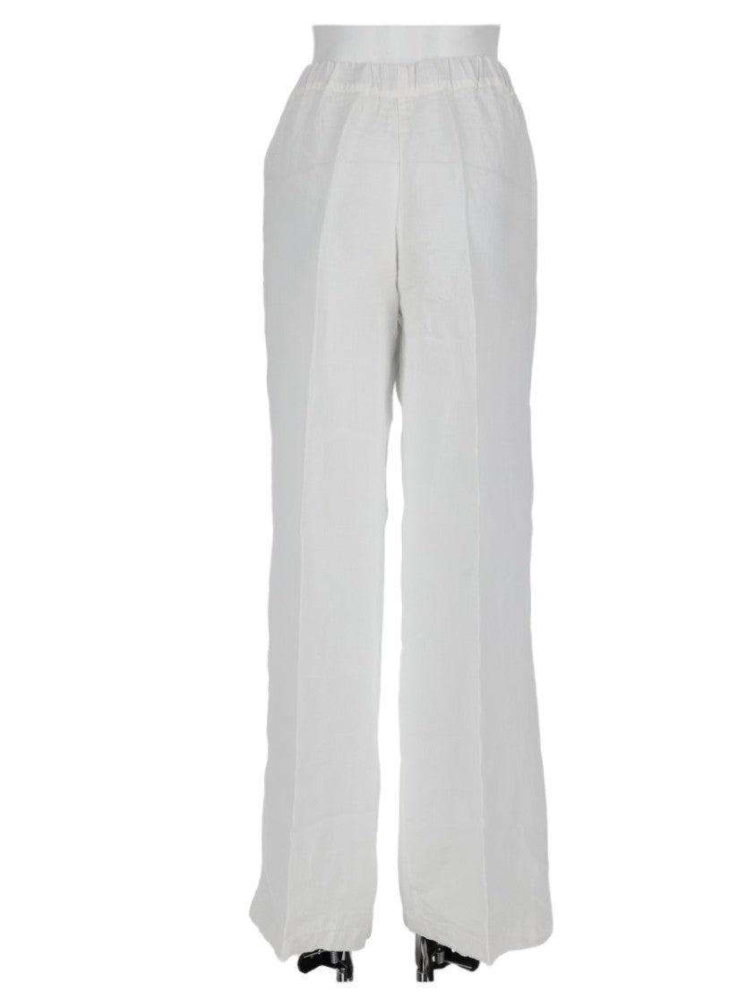 120% Lino White Relaxed-Fit Linen Wide-Leg Pants