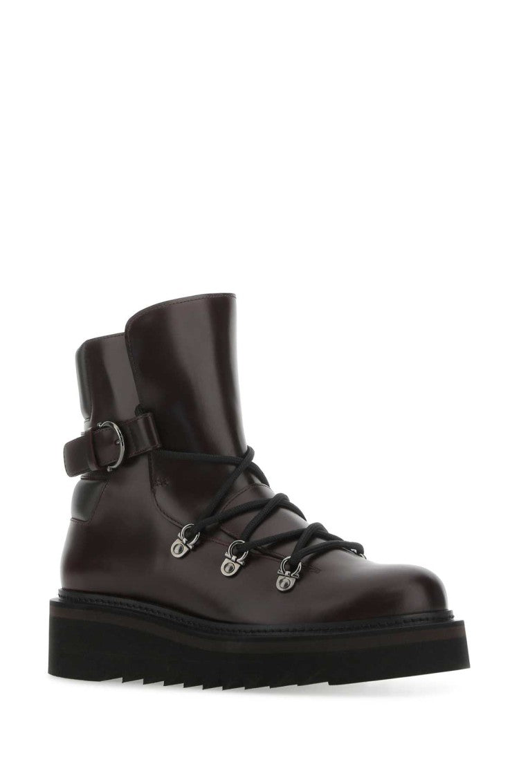 Salvatore Ferragamo Aubergine Leather Elimo Ankle Boots