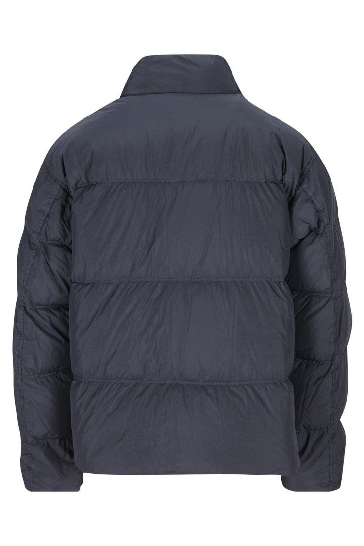 Stone Island Men's Solid Blue Jacket With High Collar And Front Zipper