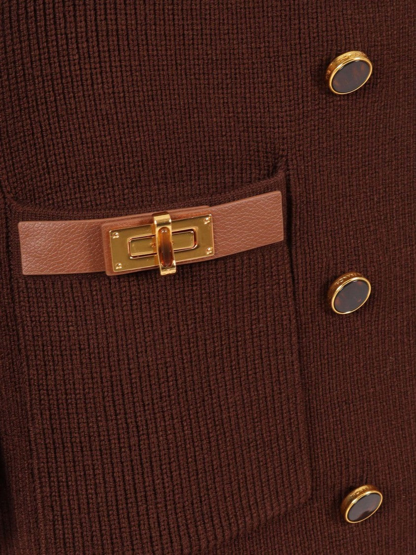 Elisabetta Franchi Knitted Midi Dress With Double-Breasted Front