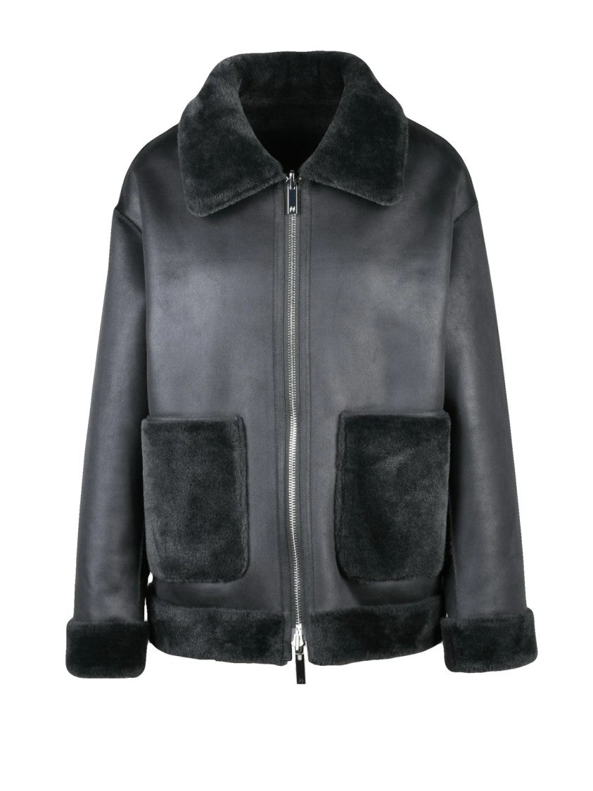 Marella Monochrome Grey Polyester Faux Shearling Coat