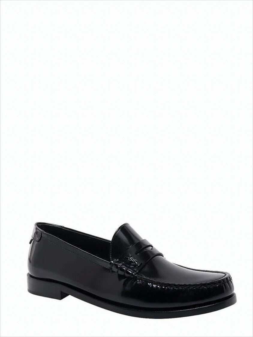 Saint Laurent Polished Black Cow Leather Loafers