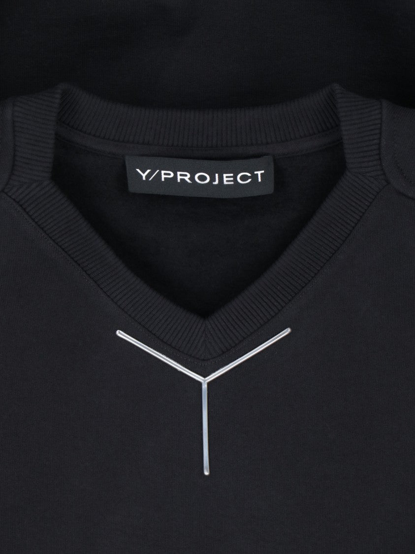 Y/Project "Y Chrome" Crewneck Sweatshirt In Black Cotton Silver