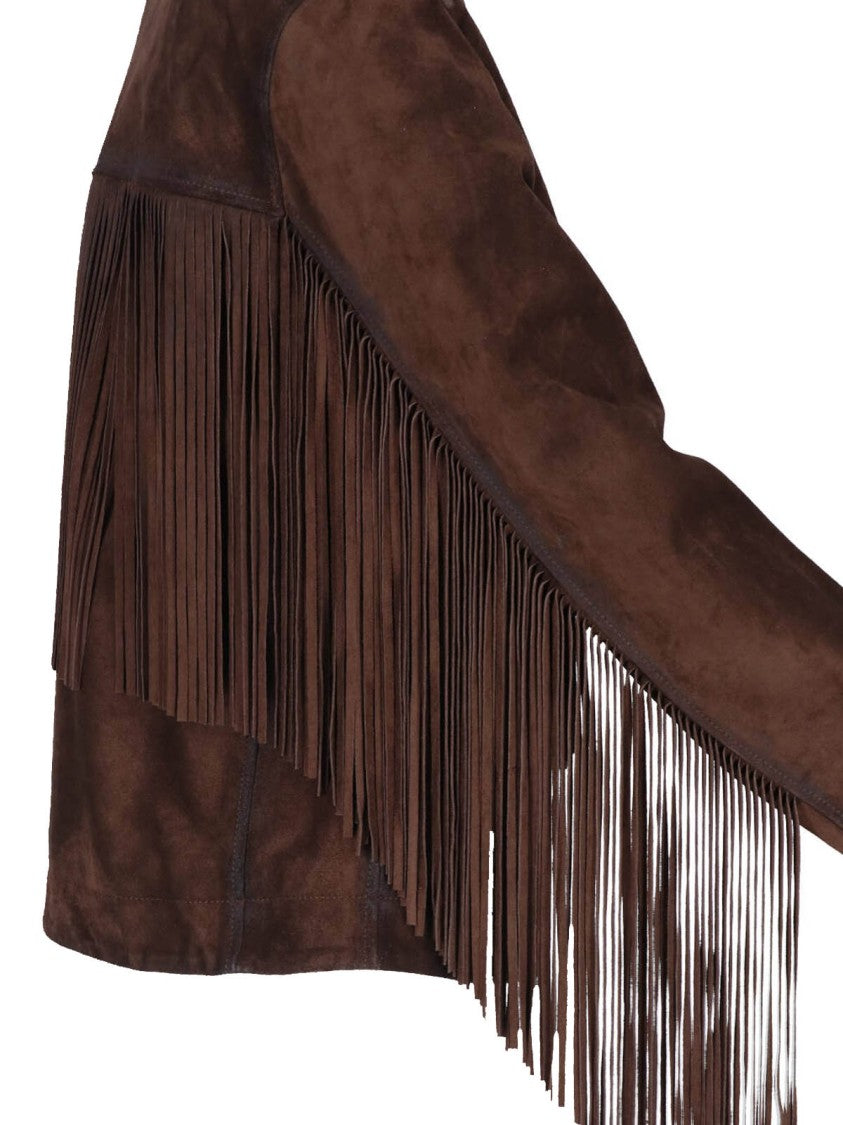 Golden Goose Brown Classic Lapel Fringe Calf Suede Jacket