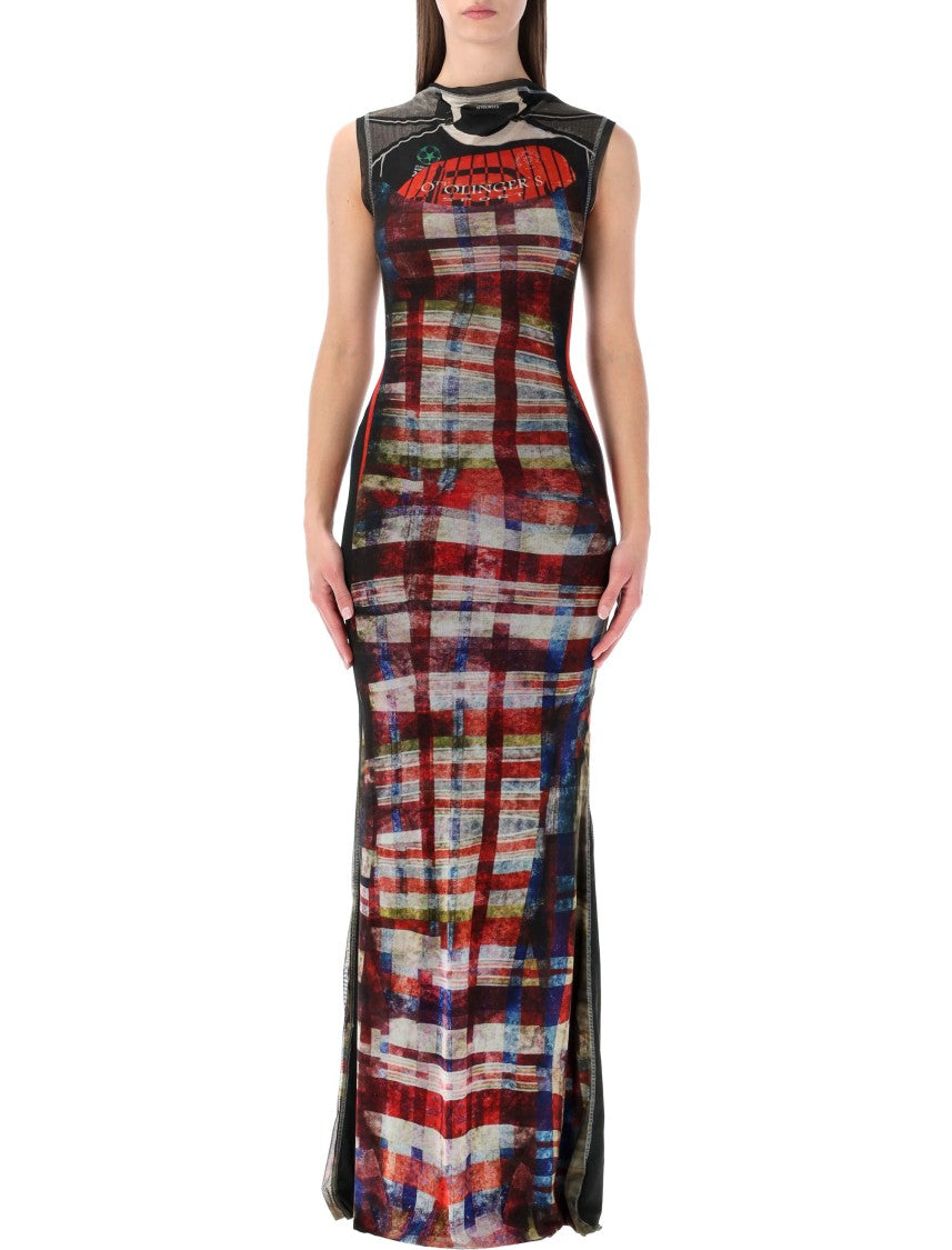 Ottolinger Racing Plaid Mesh Long Dress