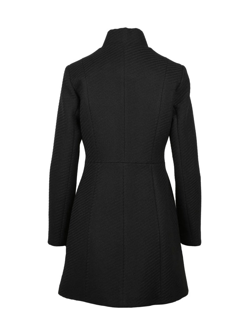 Lakore Black Fitted High-Collar Wool-Blend Coat