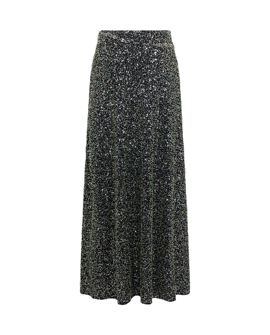 Rabanne Flowing Black Maxi Skirt With Textured Appliques