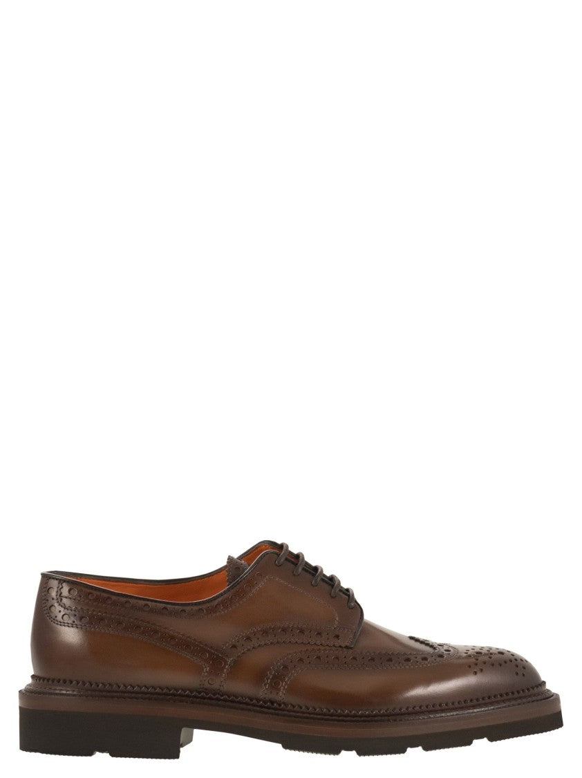 Santoni Lace-Up Derby Brogue In Leather
