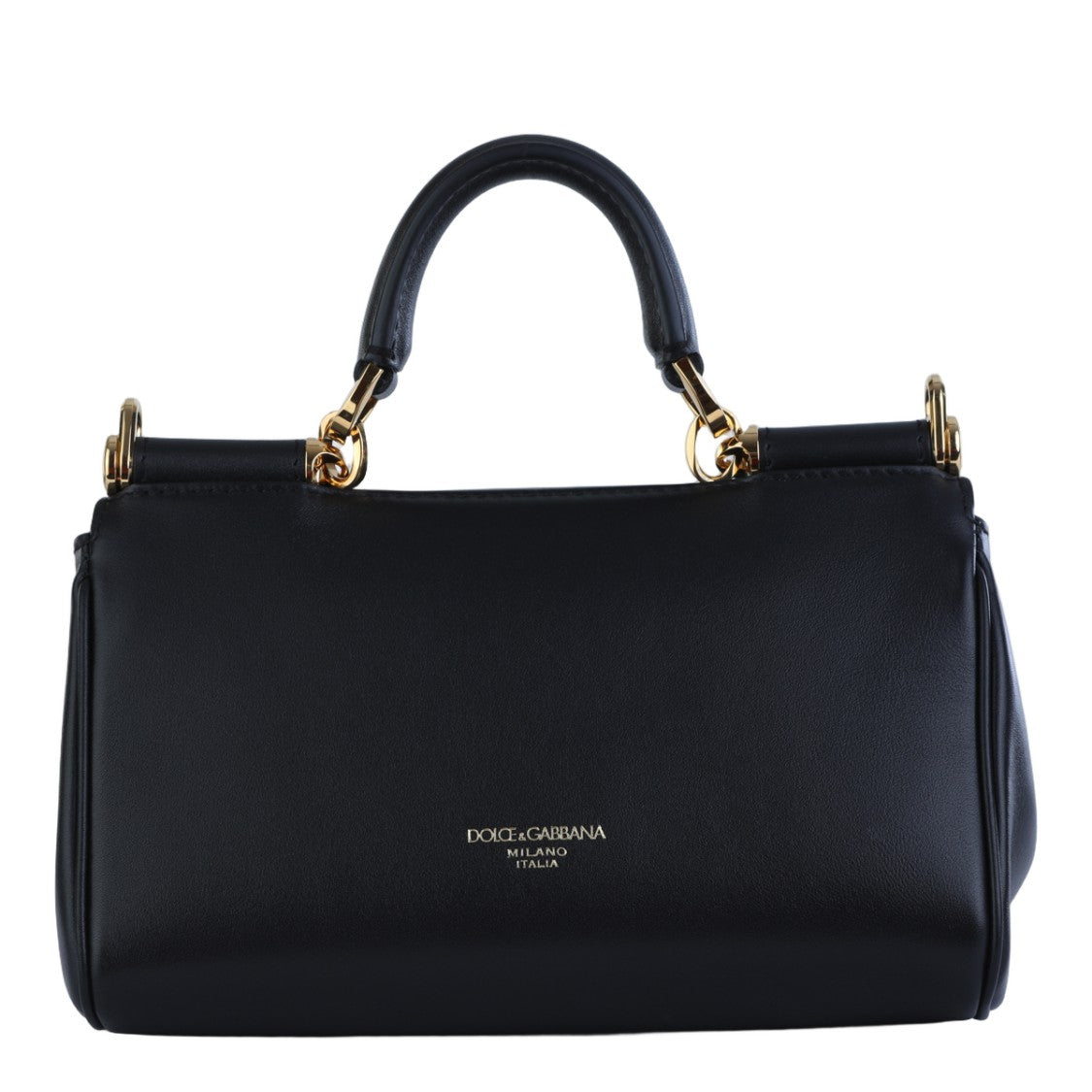 Dolce & Gabbana Structured Black Handbag With Gold-Tone Accents