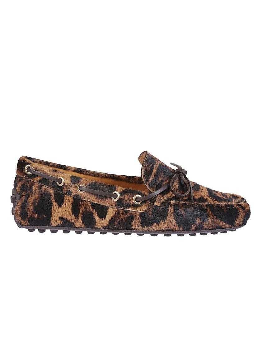 Tod's Leopard Print Leather Slip-On Loafers With Signature Rubber Outsole