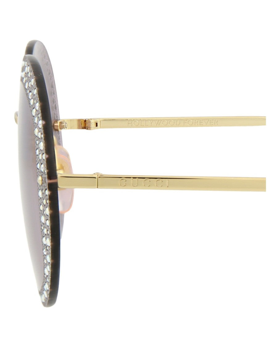 Gucci Round-Frame Metal Sunglasses With Sparkling Embellishments