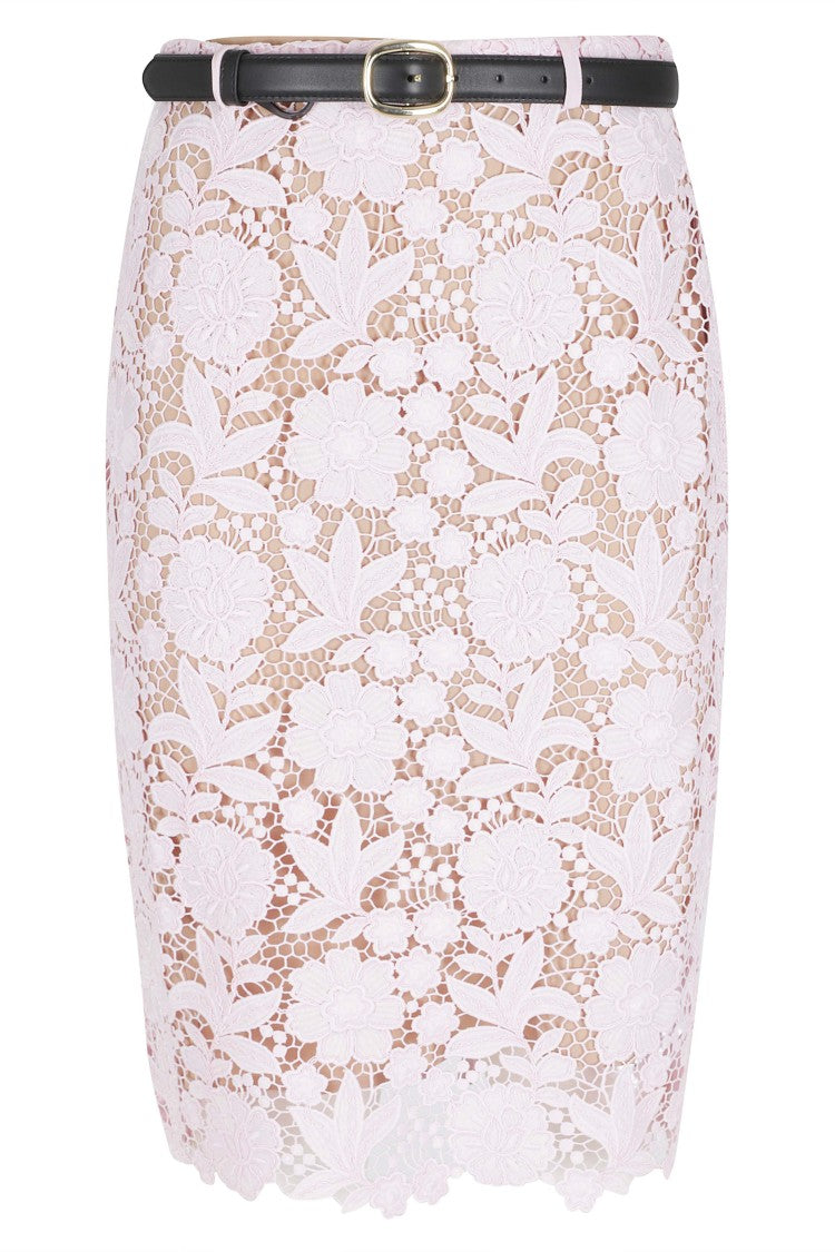 Self-Portrait Pink Lace Midi Floral Petticoat Polyester Midi Skirt