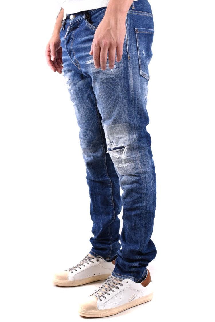 Dsquared2 Blue Cotton Distressed Skinny Jeans
