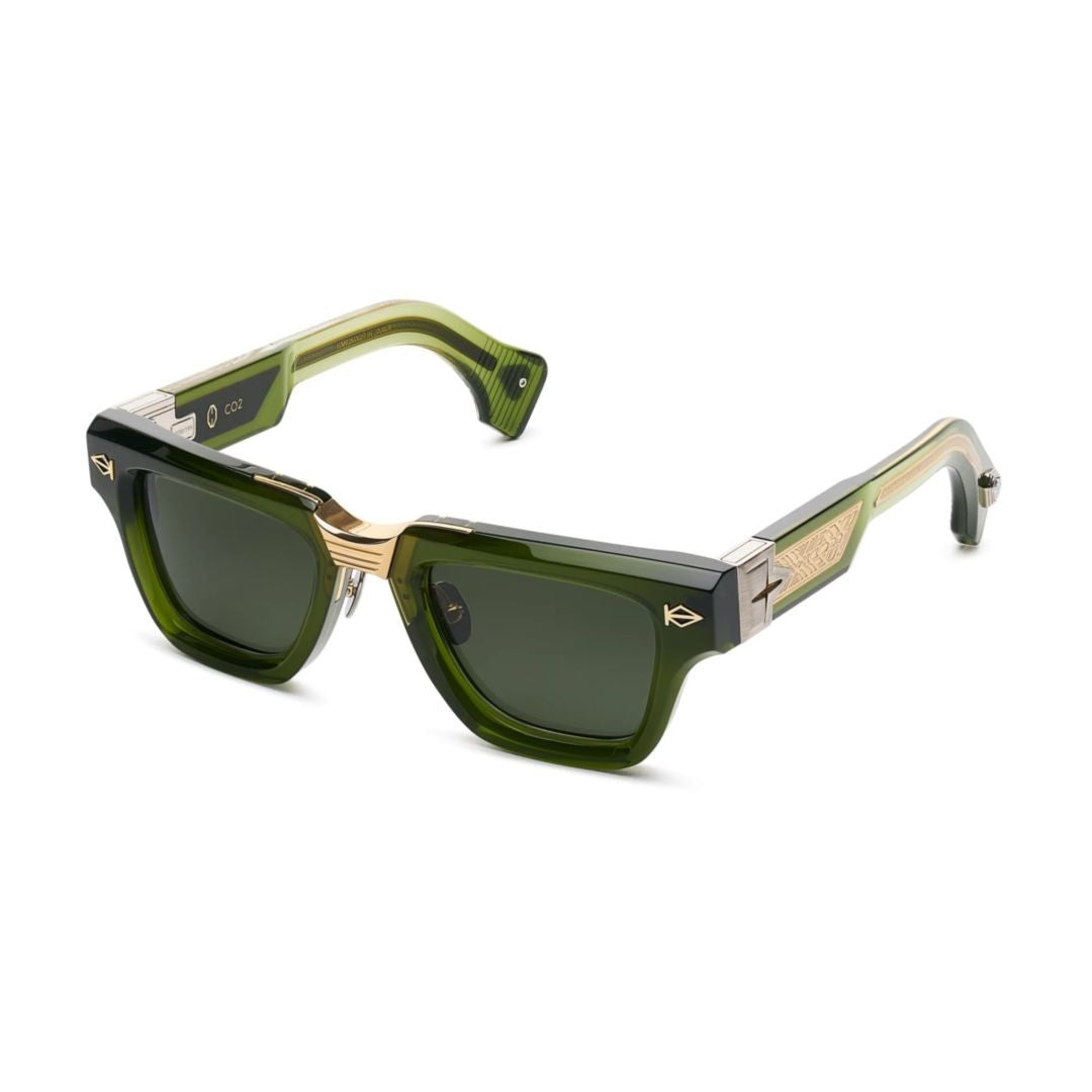 T Henri Co2 Translucent Olive Green Square Sunglasses With Gold-Tone Accents