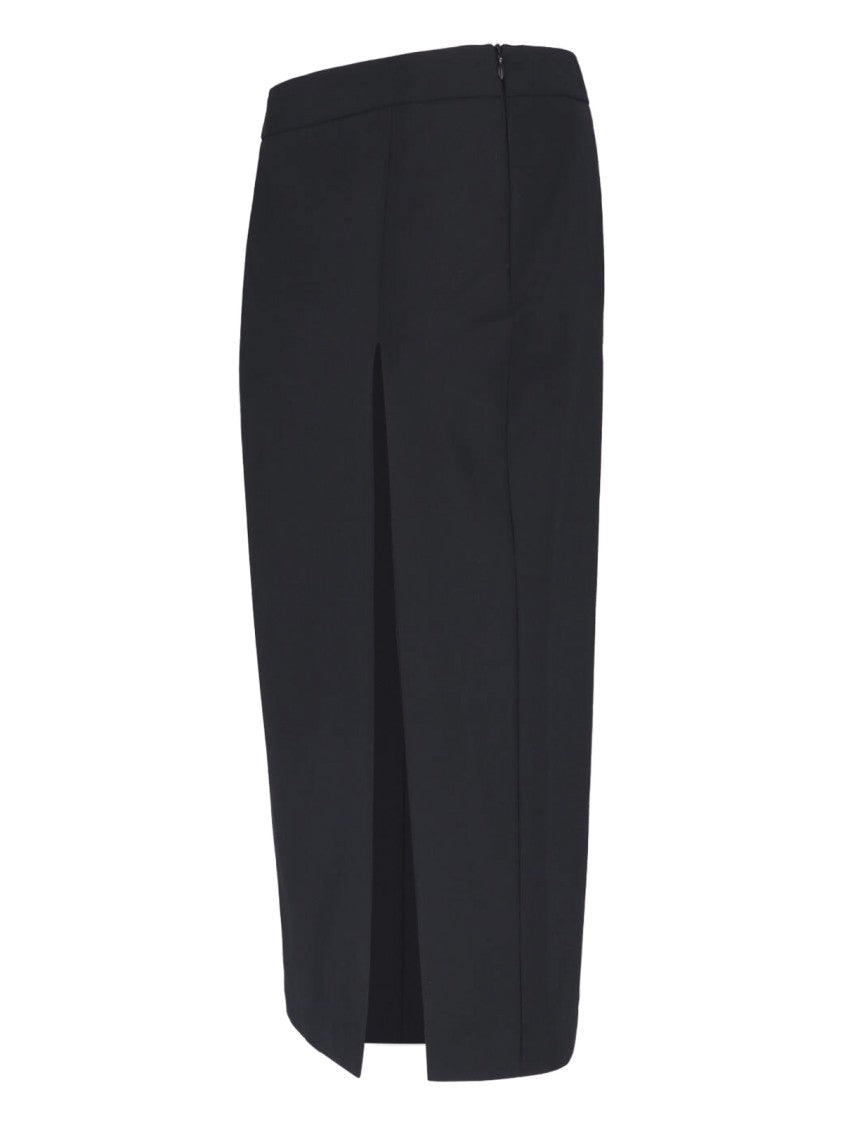Dondup Black Bistretch Canvas Side Slit Midi Skirt