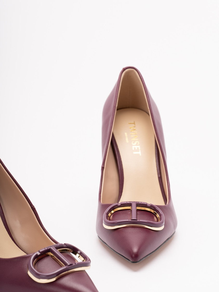 Twin-Set Burgundy Leather Pumps With Pointed Toedetail