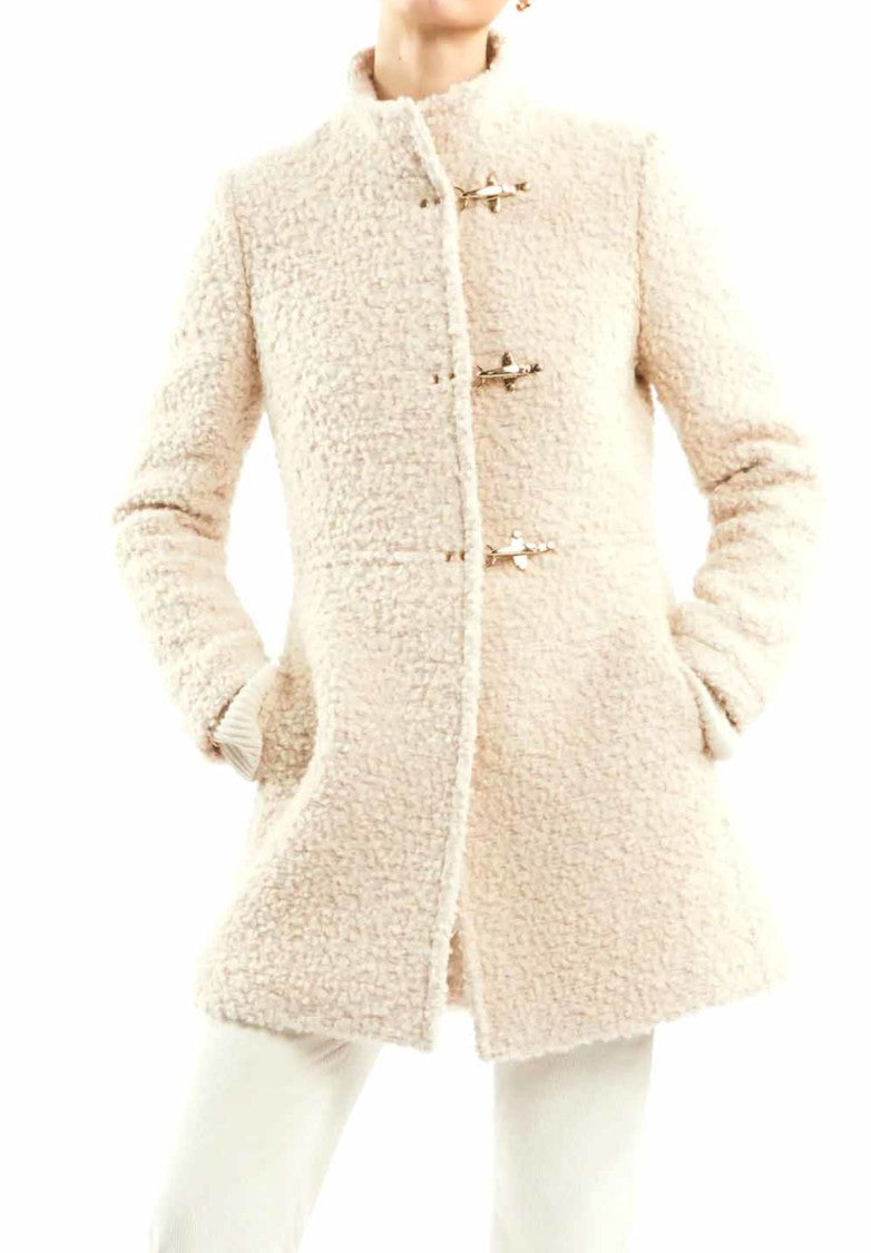 Fay Textured Mid-Length Coat With Curly Fabric
