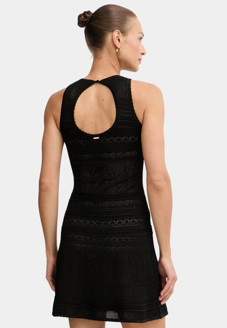 Twin-Set Intricately Knit Black Sleeveless Mini Dress